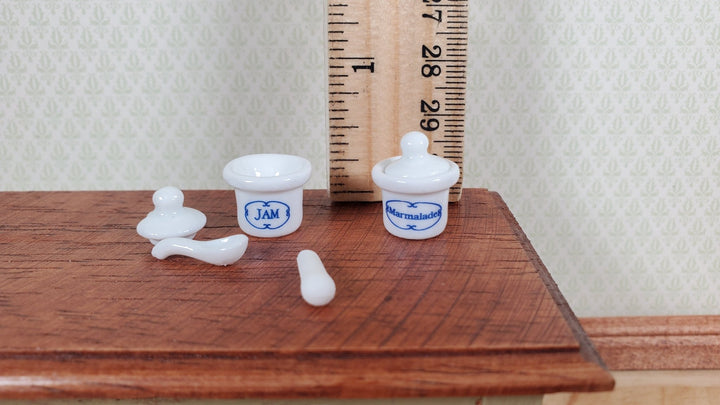 Dollhouse Jars of Jam & Marmalade Ceramic Removable Lids Scoops 1:12 Scale - MiniatureCrush