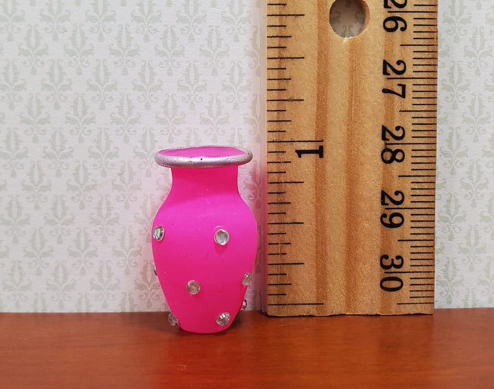 Dollhouse Jeweled Vase Hot Pink & Silver 1:12 Scale Miniature Decor Accessories - MiniatureCrush