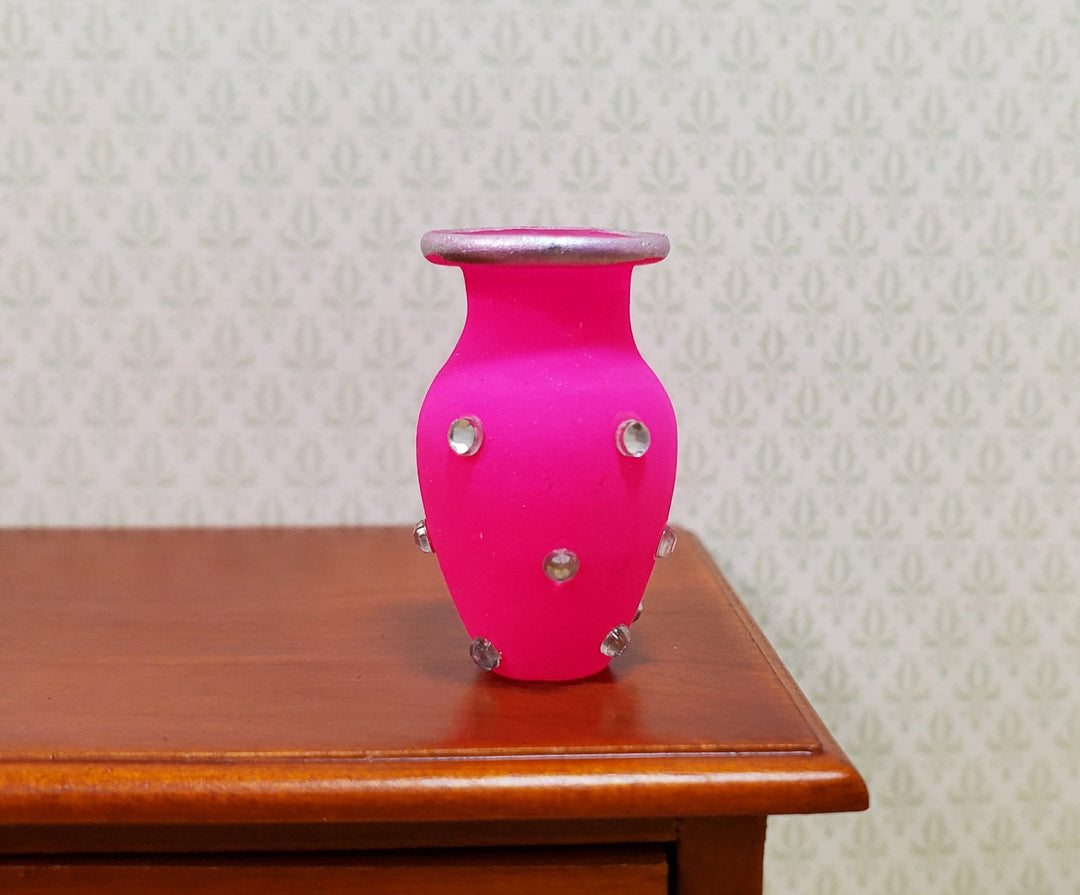 Dollhouse Jeweled Vase Hot Pink & Silver 1:12 Scale Miniature Decor Accessories - MiniatureCrush