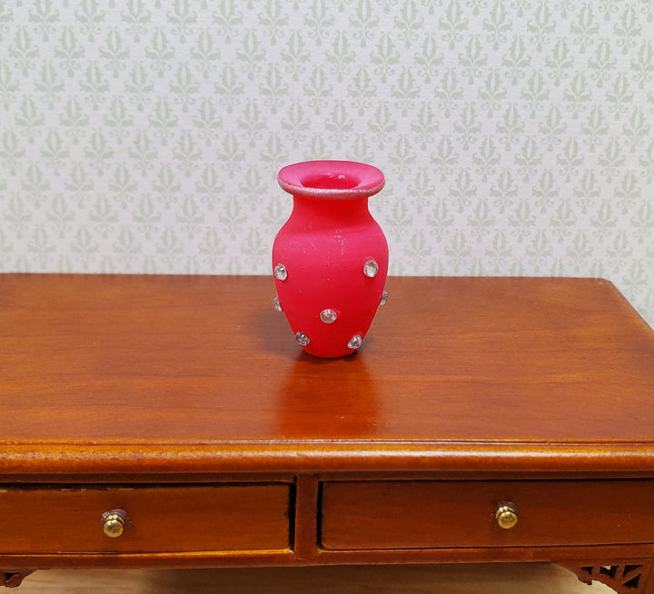 Dollhouse Jeweled Vase Pink Rose & Silver 1:12 Scale Miniature Decor Accessories - MiniatureCrush
