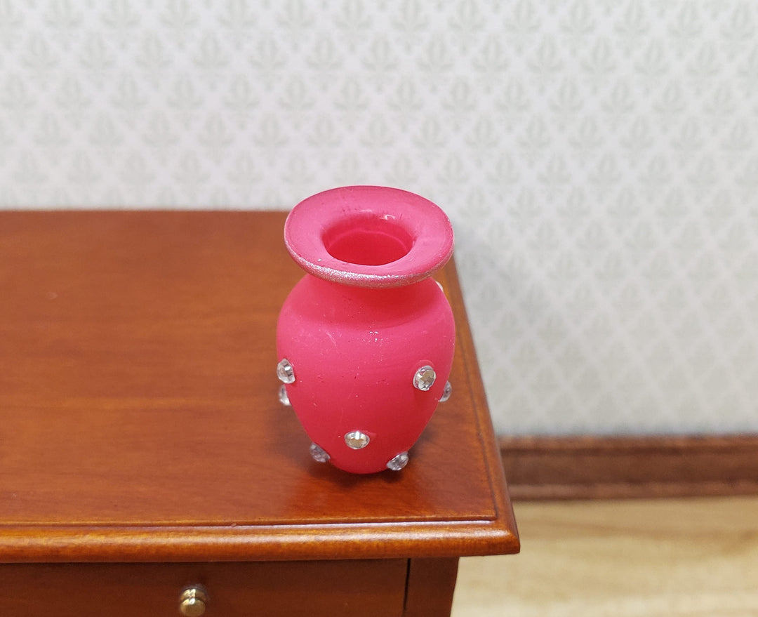 Dollhouse Jeweled Vase Pink Rose & Silver 1:12 Scale Miniature Decor Accessories - MiniatureCrush
