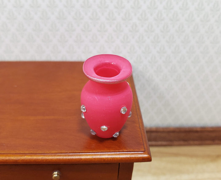 Dollhouse Jeweled Vase Pink Rose & Silver 1:12 Scale Miniature Decor Accessories - MiniatureCrush