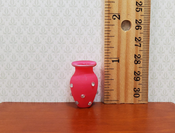 Dollhouse Jeweled Vase Pink Rose & Silver 1:12 Scale Miniature Decor Accessories - MiniatureCrush