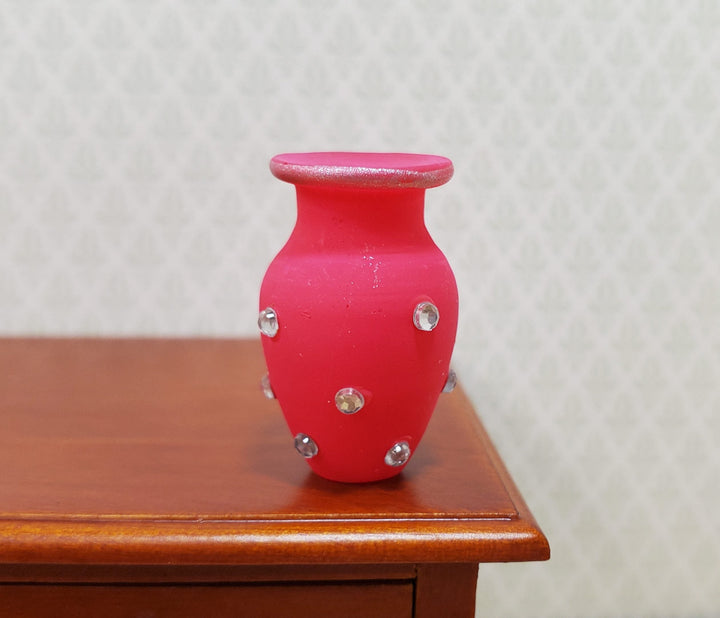 Dollhouse Jeweled Vase Pink Rose & Silver 1:12 Scale Miniature Decor Accessories - MiniatureCrush