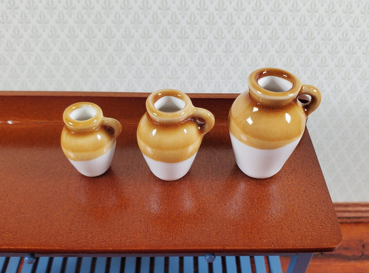 Dollhouse Jugs Crocks with Handles Large Set of 3 1:12 Scale Miniatures - MiniatureCrush