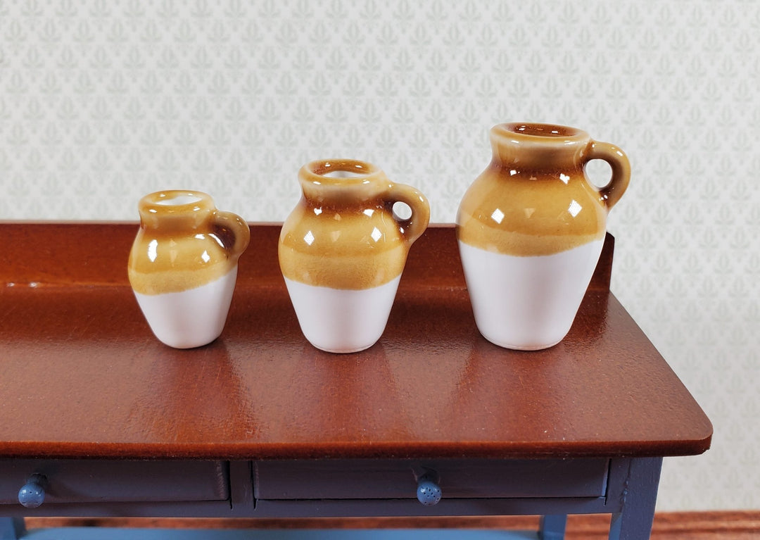 Dollhouse Jugs Crocks with Handles Large Set of 3 1:12 Scale Miniatures - MiniatureCrush