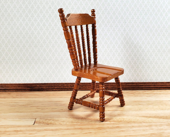 Dollhouse Kitchen Chair Spindle Back Walnut Finish 1:12 Scale Miniatures - Miniature Crush