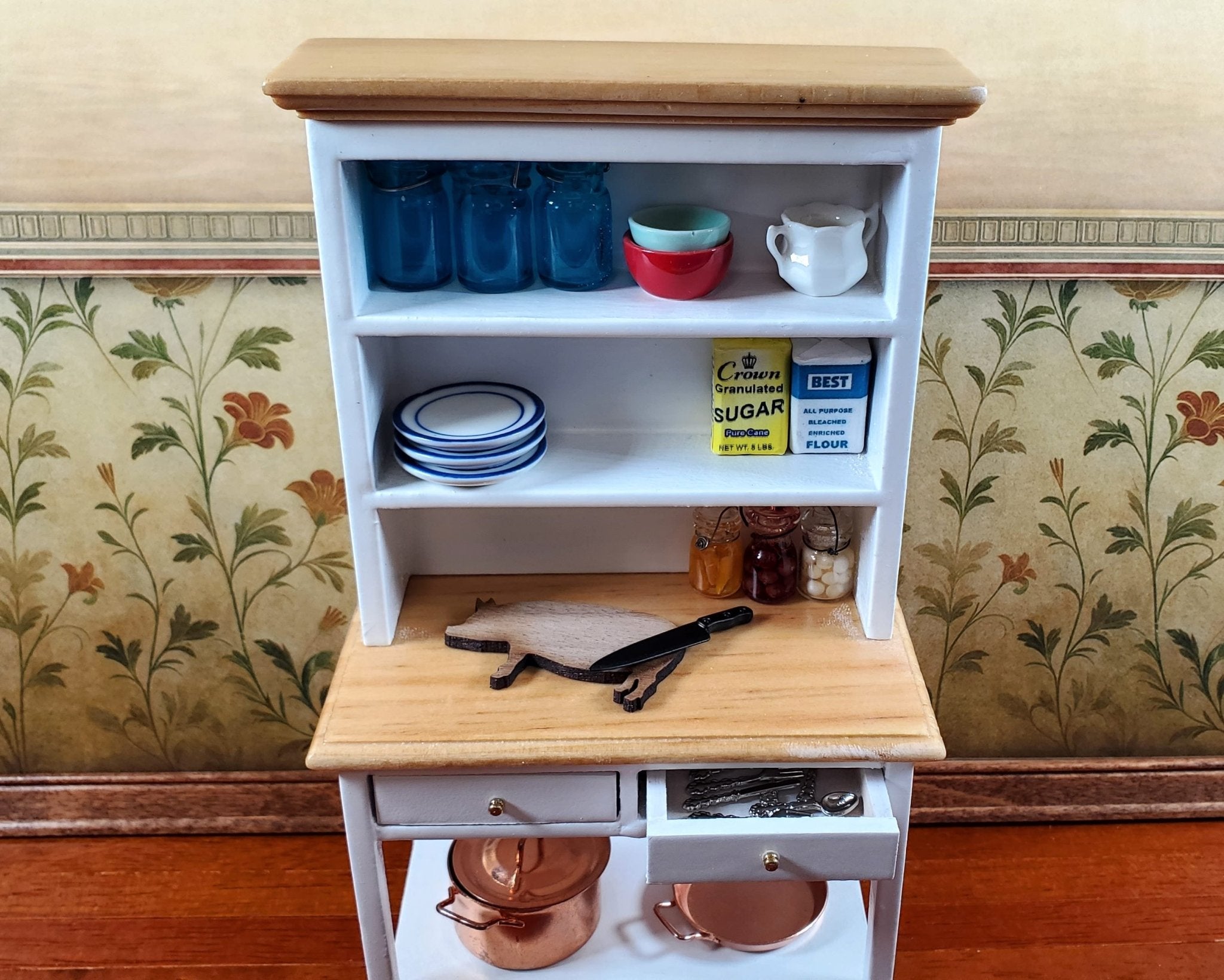 Dollhouse 1:12 scale miniature kitchen offers hutch