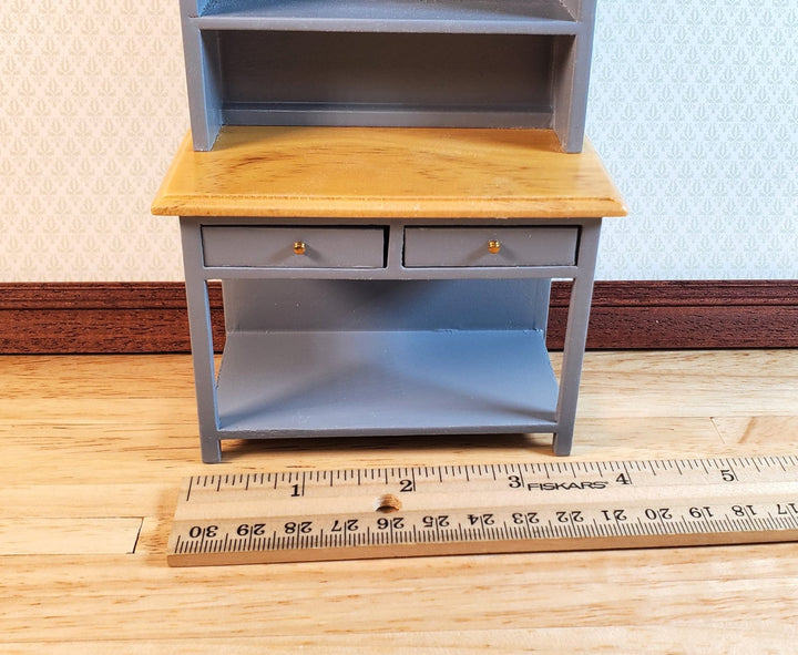 Dollhouse Kitchen Hutch Cupboard Wood 1:12 Scale Miniature Gray Finish - MiniatureCrush