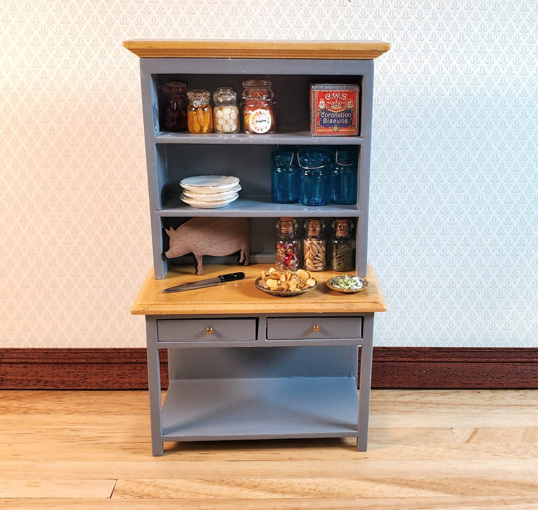 Dollhouse Kitchen Hutch Cupboard Wood 1:12 Scale Miniature Gray Finish - MiniatureCrush