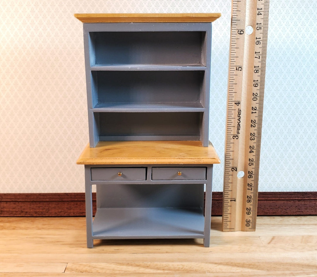 Dollhouse Kitchen Hutch Cupboard Wood 1:12 Scale Miniature Gray Finish - MiniatureCrush