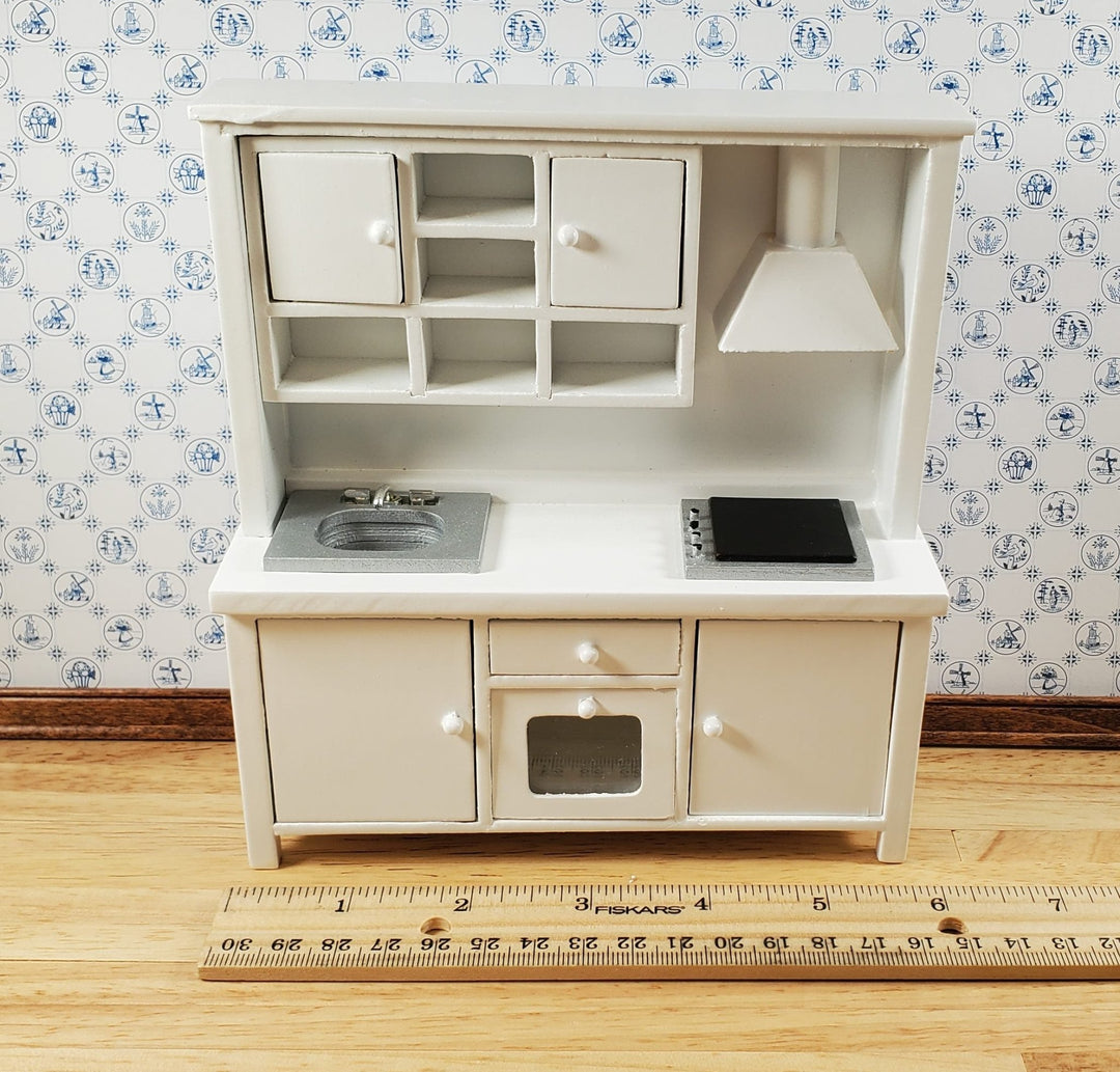 Dollhouse Kitchen Oven Stove Sink Cupboards White All in One 1:12 Scale - Miniature Crush