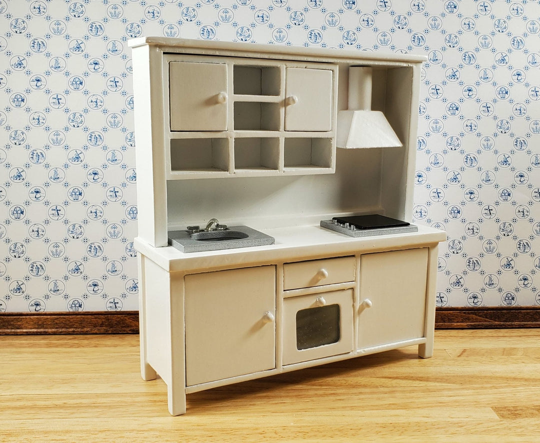 Dollhouse Kitchen Oven Stove Sink Cupboards White All in One 1:12 Scale - Miniature Crush