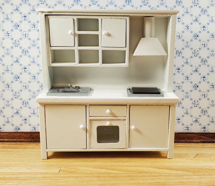 Dollhouse Kitchen Oven Stove Sink Cupboards White All in One 1:12 Scale - Miniature Crush