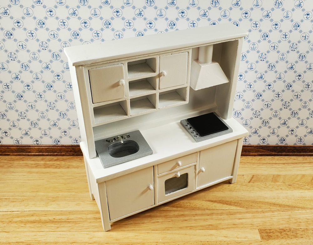 Dollhouse Kitchen Oven Stove Sink Cupboards White All in One 1:12 Scale - Miniature Crush