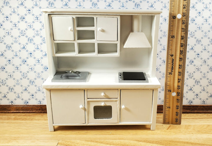 Dollhouse Kitchen Oven Stove Sink Cupboards White All in One 1:12 Scale - Miniature Crush