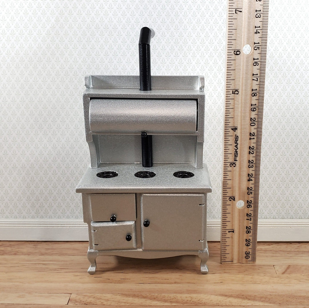 Dollhouse Kitchen Range Cabinet Stove Oven Silver 1:12 Scale Miniature Wood - Miniature Crush