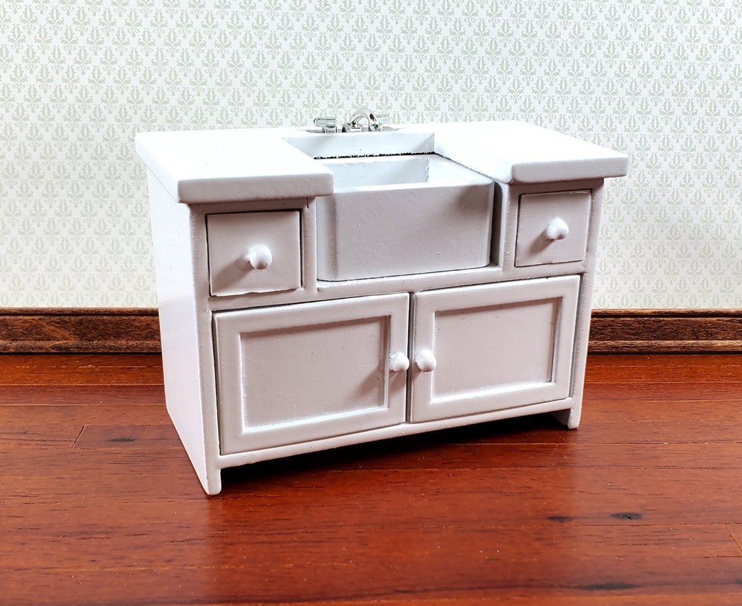 Dollhouse Kitchen Sink All White Country Style Basin 1:12 Scale Miniature - Miniature Crush