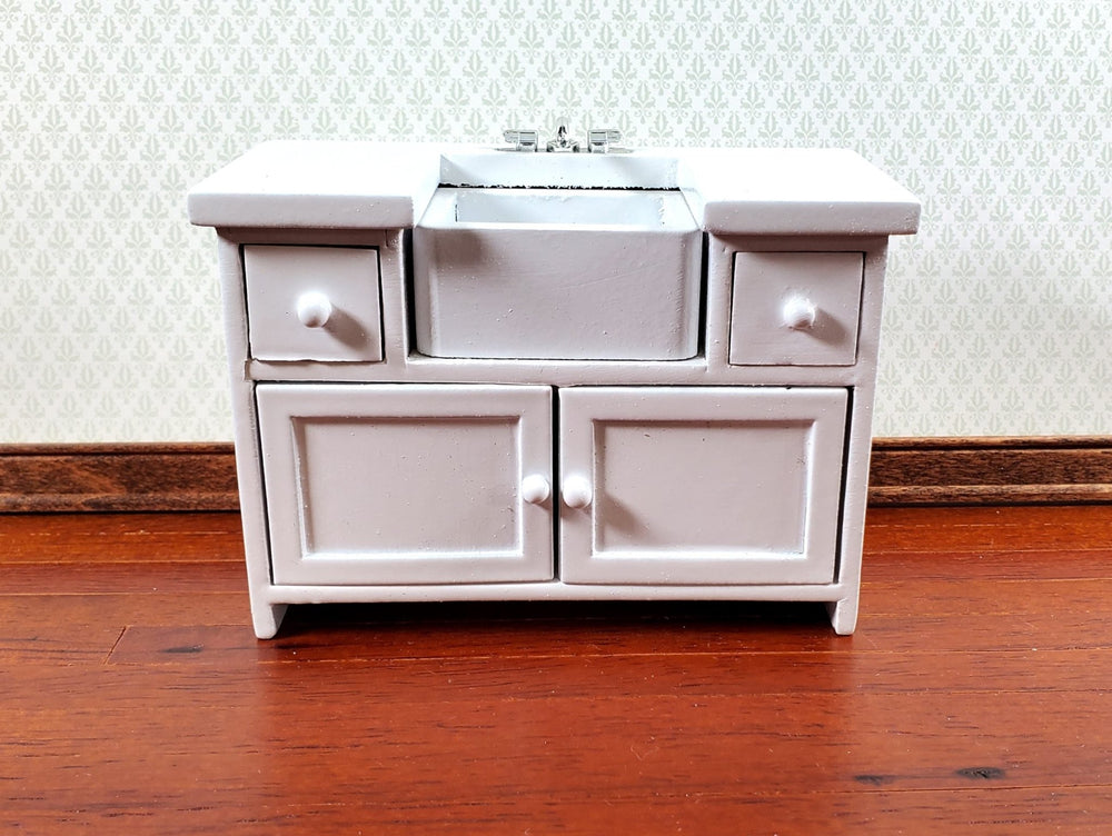 Dollhouse Kitchen Sink All White Country Style Basin 1:12 Scale Miniature - Miniature Crush