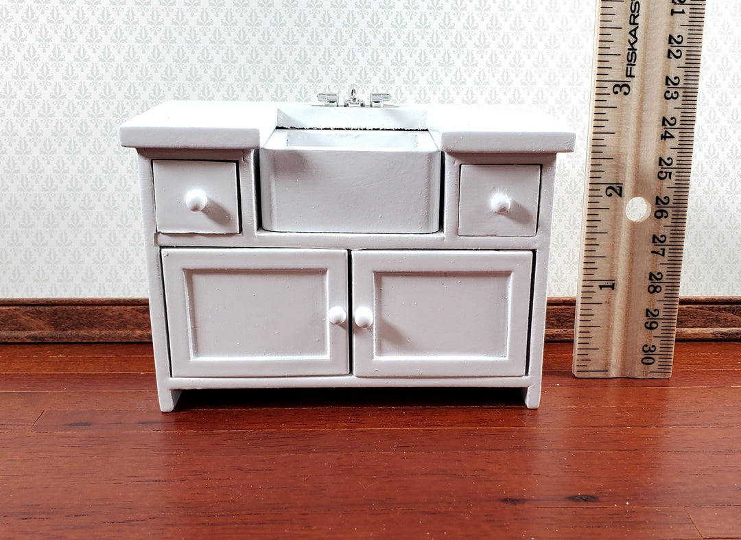 Dollhouse Kitchen Sink All White Country Style Basin 1:12 Scale Miniature - Miniature Crush