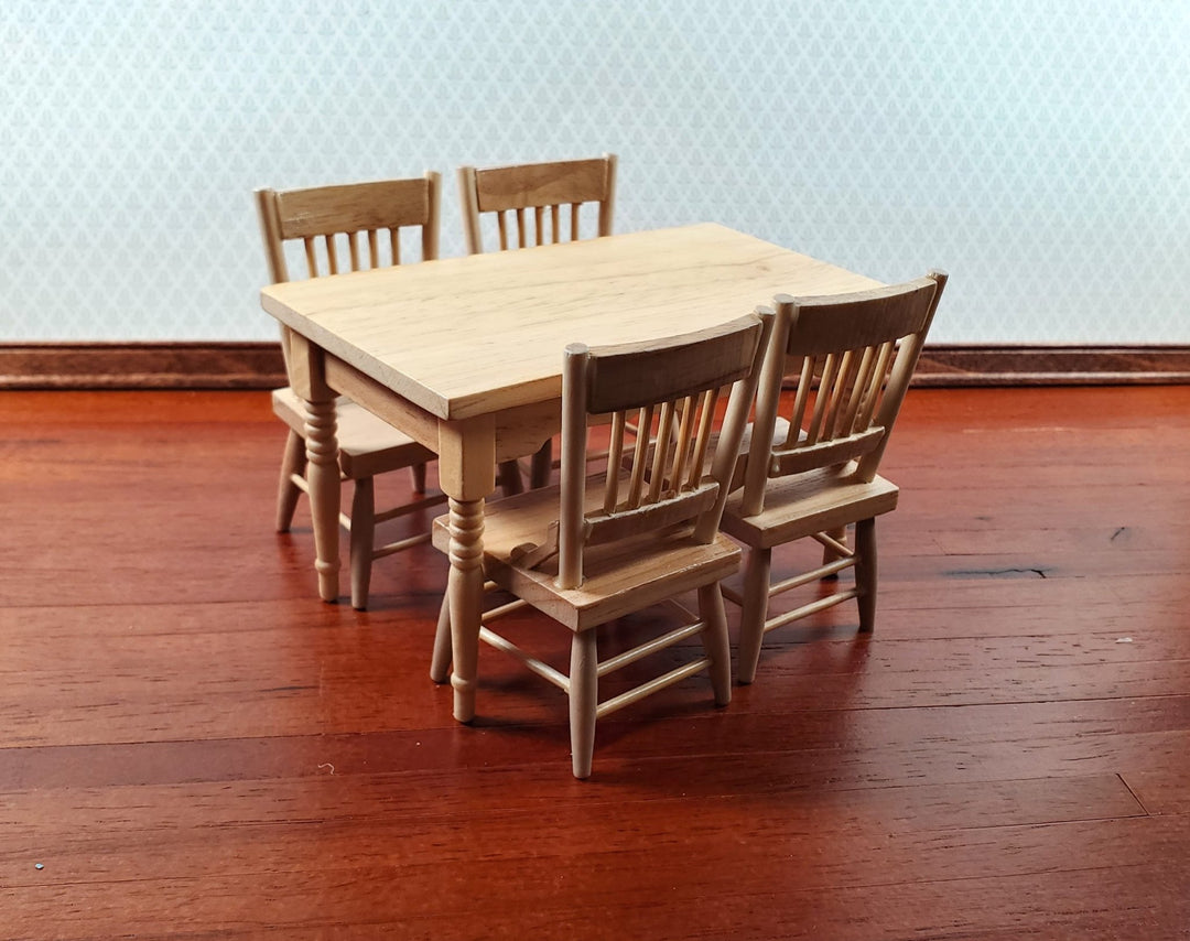 Dollhouse Kitchen Table & 4 Chairs Set Light Oak Finish 1:12 Scale Furniture - Miniature Crush