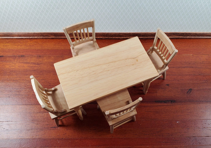 Dollhouse Kitchen Table & 4 Chairs Set Light Oak Finish 1:12 Scale Furniture - Miniature Crush