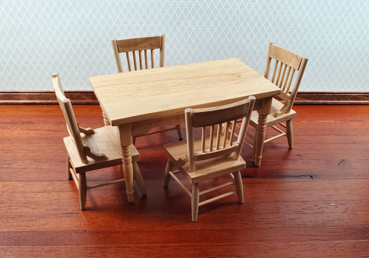 Dollhouse Kitchen Table & 4 Chairs Set Light Oak Finish 1:12 Scale Furniture - Miniature Crush