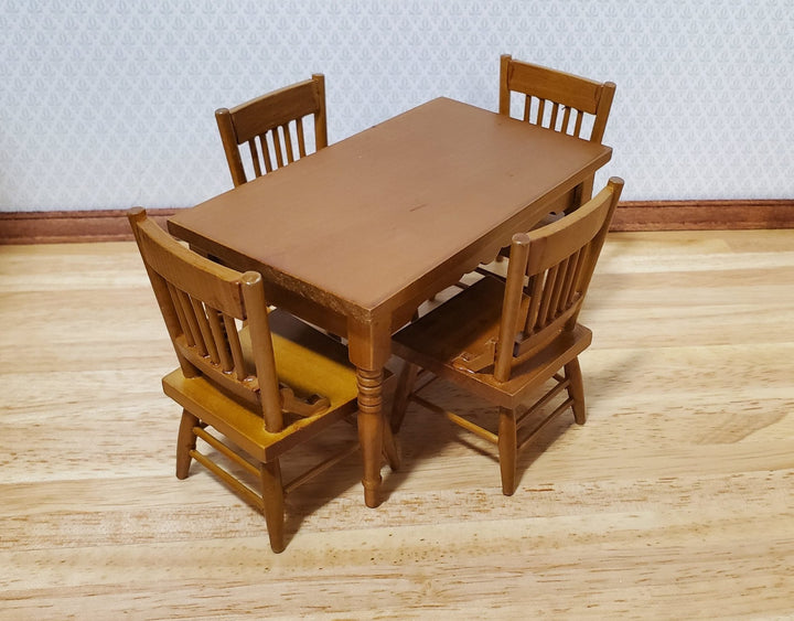 Dollhouse Kitchen Table & 4 Chairs Set Walnut Finish 1:12 Scale Furniture - MiniatureCrush