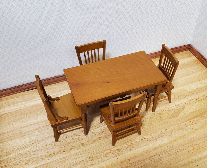 Dollhouse Kitchen Table & 4 Chairs Set Walnut Finish 1:12 Scale Furniture - MiniatureCrush