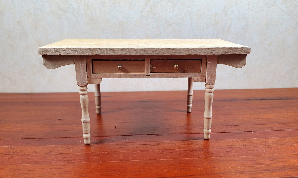 Dollhouse Kitchen Table Farmhouse Style Unpainted Wood 1:12 Scale Miniature - MiniatureCrush