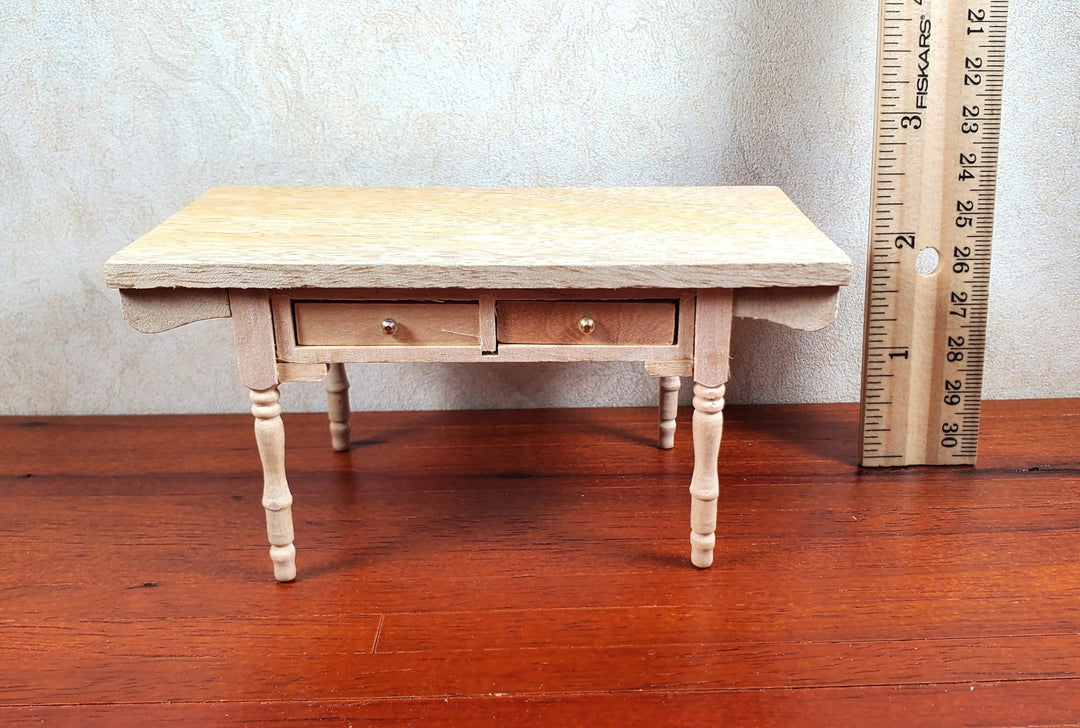 Dollhouse Kitchen Table Farmhouse Style Unpainted Wood 1:12 Scale Miniature - MiniatureCrush