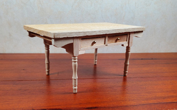 Dollhouse Kitchen Table Farmhouse Style Unpainted Wood 1:12 Scale Miniature - MiniatureCrush