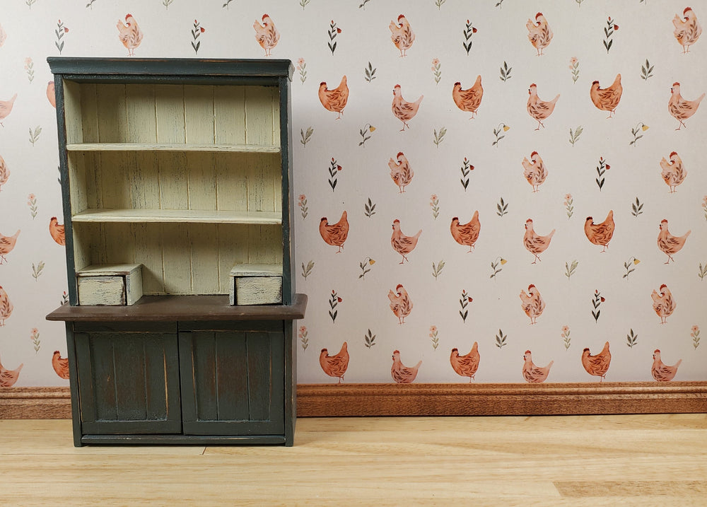 Dollhouse Kitchen Wallpaper 3 Sheet Peachy Chickens 1:12 Country Spring - MiniatureCrush