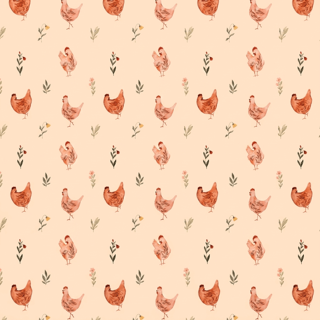 Dollhouse Kitchen Wallpaper 3 Sheet Peachy Chickens 1:12 Country Spring - MiniatureCrush