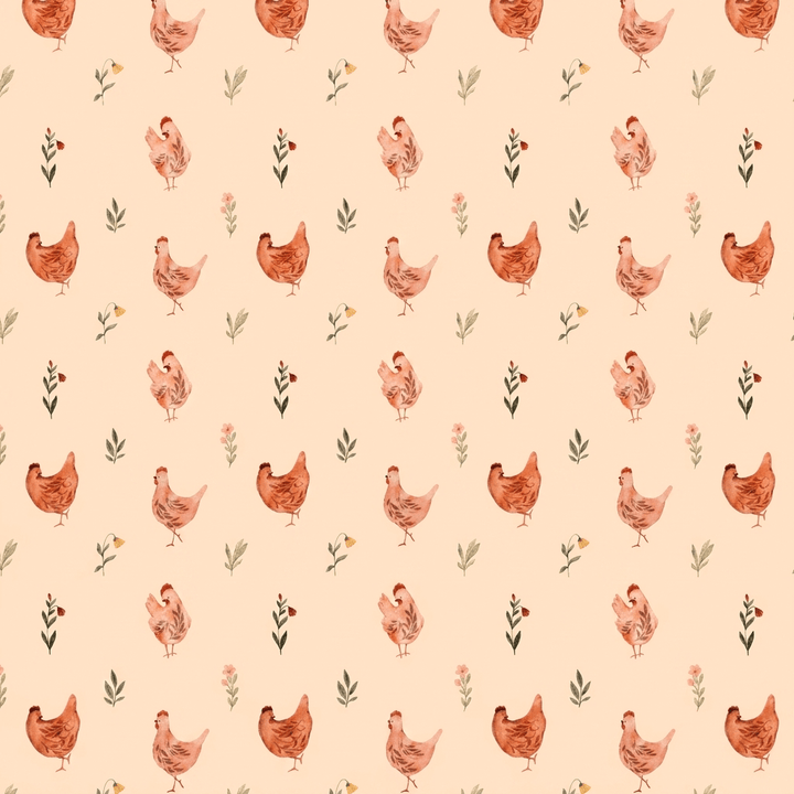 Dollhouse Kitchen Wallpaper 3 Sheet Peachy Chickens 1:12 Country Spring - MiniatureCrush