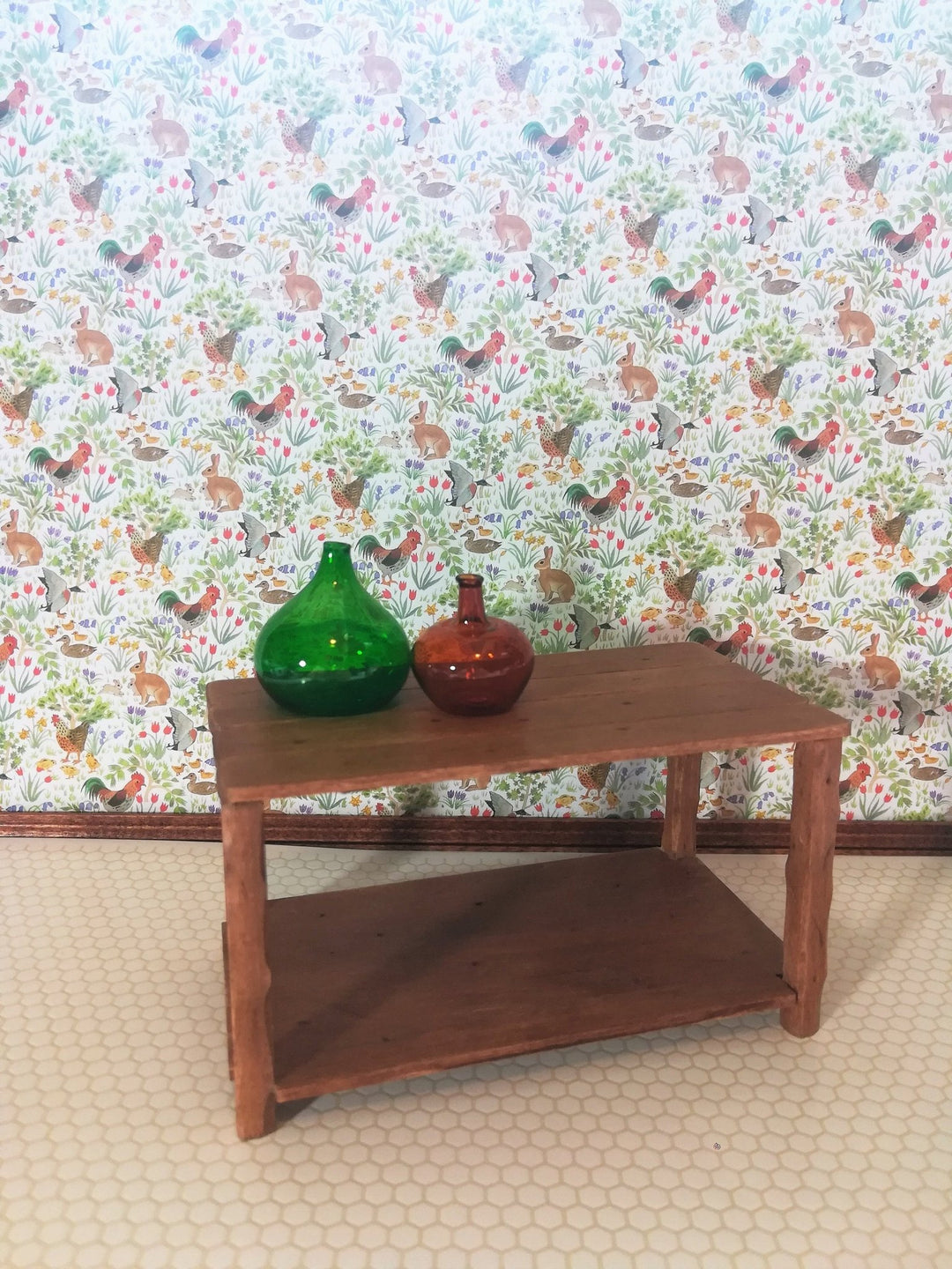 Dollhouse Kitchen Wallpaper 3 Sheets Roosters Bunnies Ducks 1:12 Country Spring - MiniatureCrush