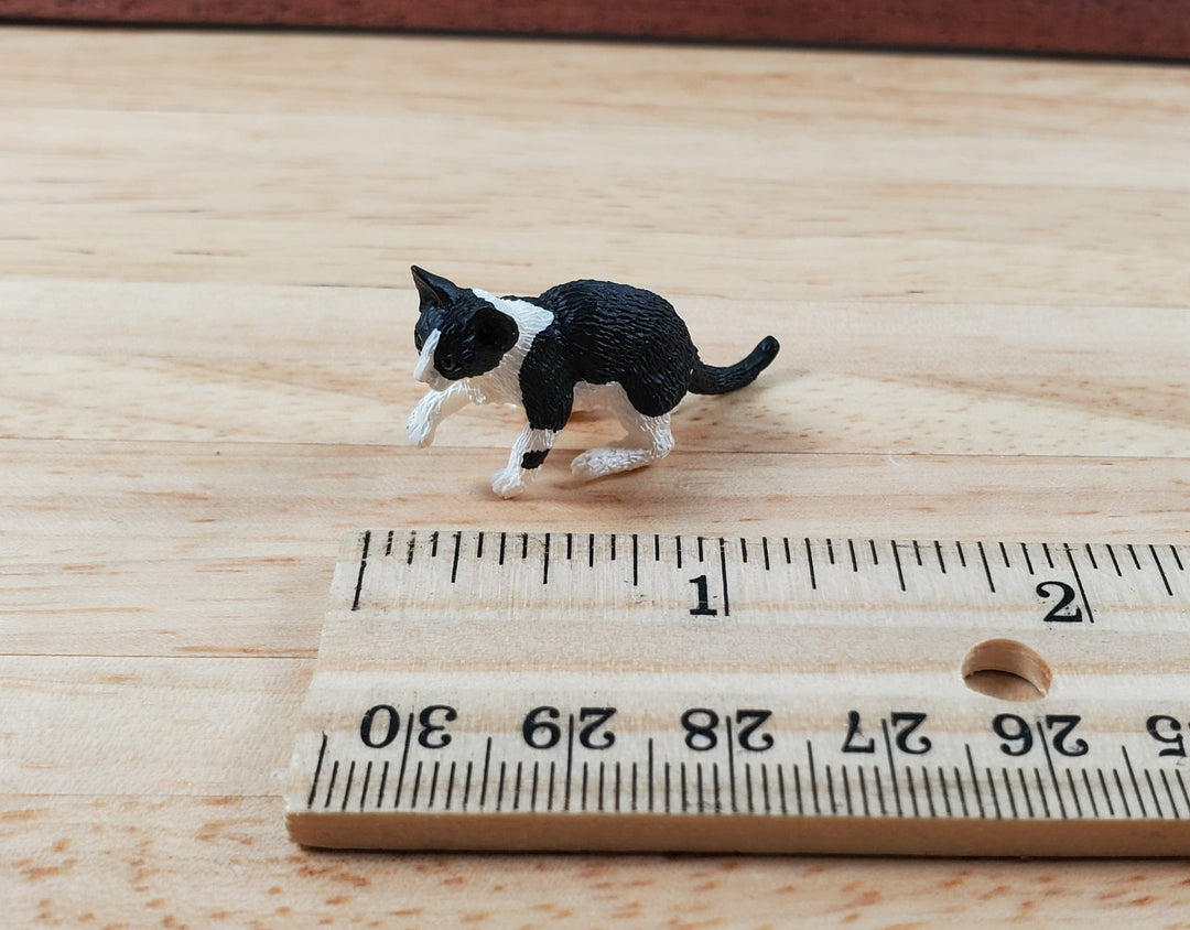 Dollhouse Kitten Black and White Playful Pose Kitty Cat 1:12 Scale Miniature Pet - Miniature Crush