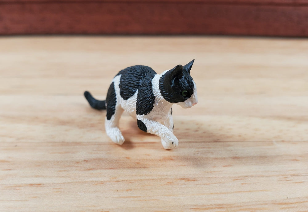 Dollhouse Kitten Black and White Playful Pose Kitty Cat 1:12 Scale Miniature Pet - Miniature Crush