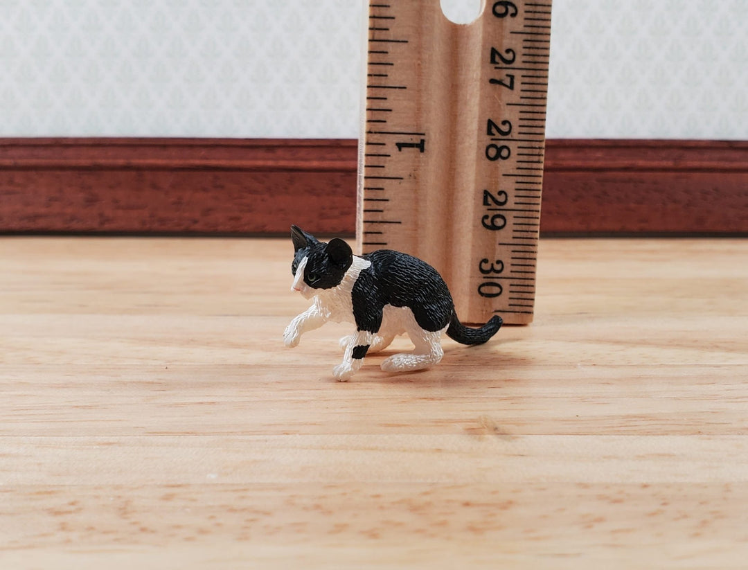 Dollhouse Kitten Black and White Playful Pose Kitty Cat 1:12 Scale Miniature Pet - Miniature Crush