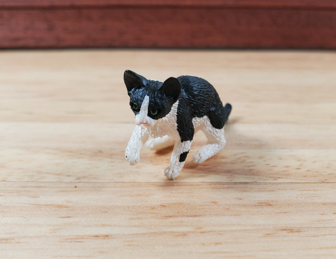 Dollhouse Kitten Black and White Playful Pose Kitty Cat 1:12 Scale Miniature Pet - Miniature Crush