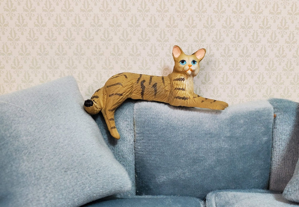 Dollhouse Kitty Cat Brown Tabby Shelf Sitter Leg Down 1:12 Scale Miniature Pet - MiniatureCrush