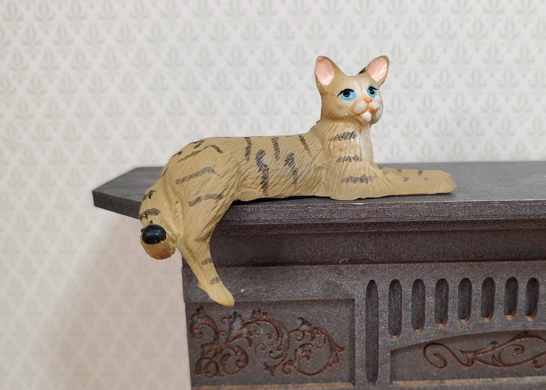 Dollhouse Kitty Cat Brown Tabby Shelf Sitter Leg Down 1:12 Scale Miniature Pet - MiniatureCrush