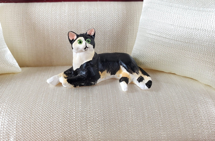 Dollhouse Kitty Cat Calico Lying Down on Side 1:12 Scale Miniature Pet - MiniatureCrush