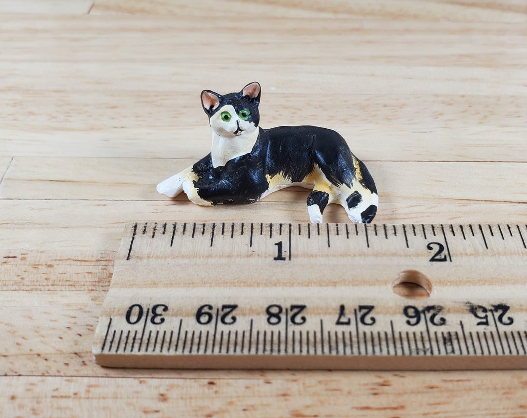 Dollhouse Kitty Cat Calico Lying Down on Side 1:12 Scale Miniature Pet - MiniatureCrush