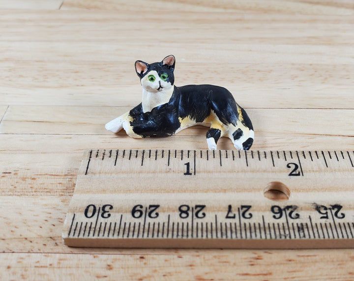 Dollhouse Kitty Cat Calico Lying Down on Side 1:12 Scale Miniature Pet - MiniatureCrush