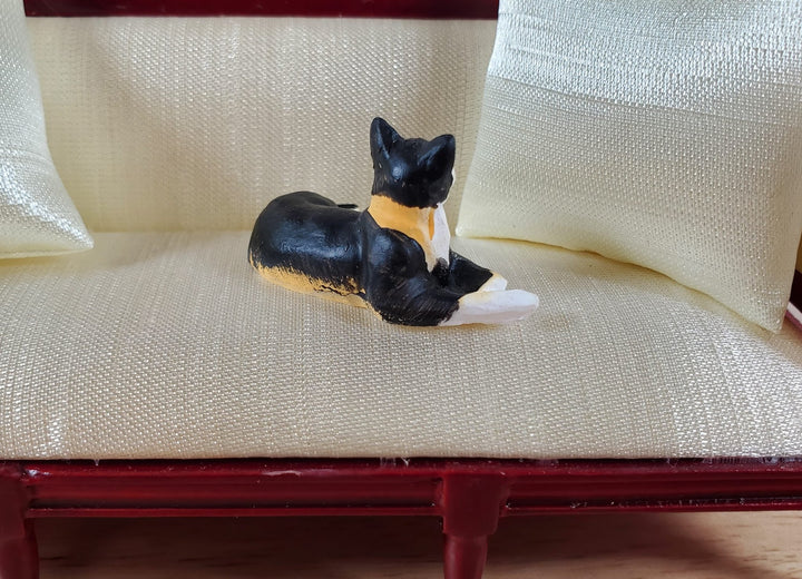 Dollhouse Kitty Cat Calico Lying Down on Side 1:12 Scale Miniature Pet - MiniatureCrush