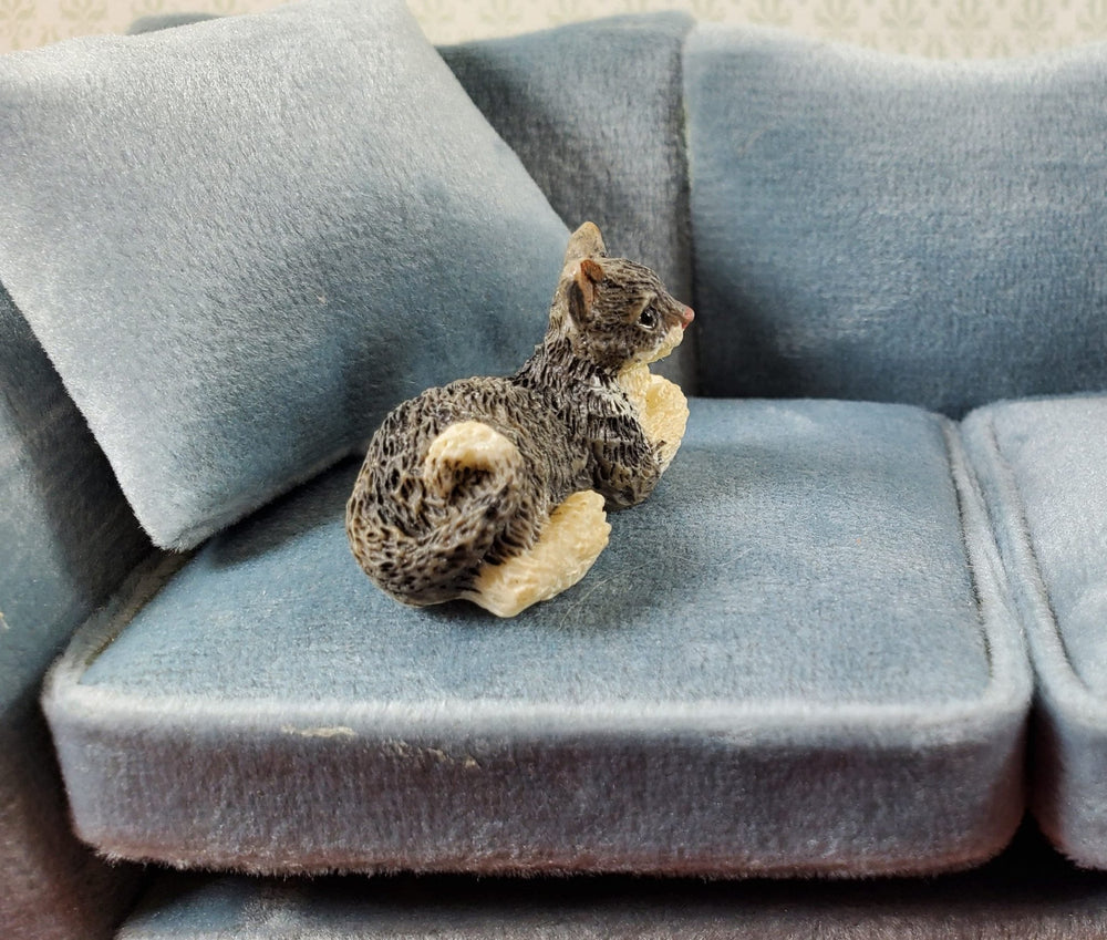 Dollhouse Kitty Cat Gray and White Lying Down Head Up 1:12 Sale Miniature Tabby - Miniature Crush