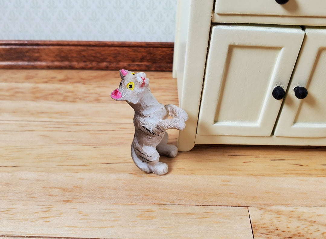 Dollhouse Kitty Cat Gray Striped Tabby Playful Begging 1:12 Scale Miniature Pet - Miniature Crush