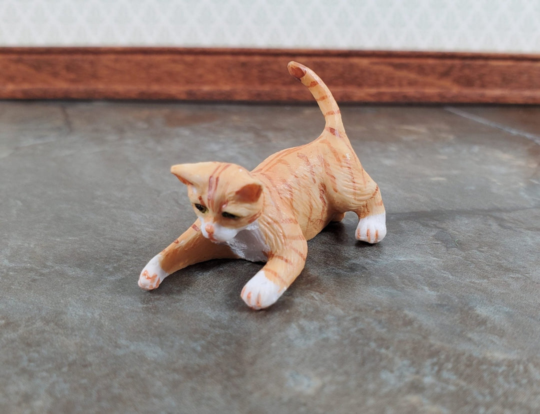 Dollhouse Kitty Cat Orange Tabby Crouching Playful 1:12 Scale Miniature Pet - Miniature Crush