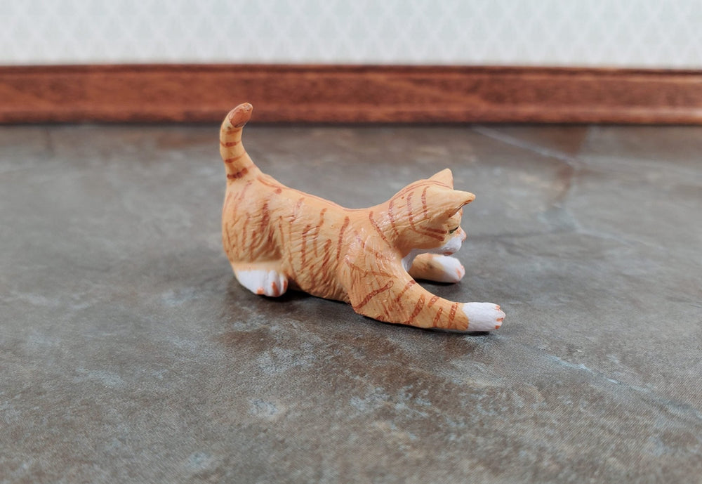 Dollhouse Kitty Cat Orange Tabby Crouching Playful 1:12 Scale Miniature Pet - Miniature Crush